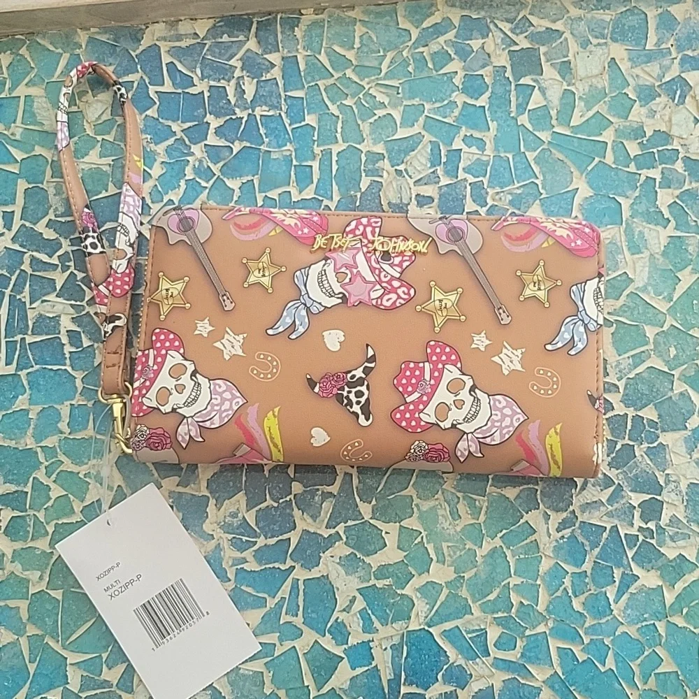 Betsey Johnson Skull Western Print Full Zip Wallet